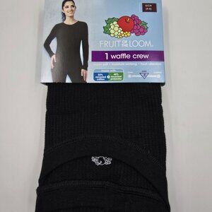 Fruit of the Loom Women's Black Waffle Crew Thermal Long Sleeve Size Small